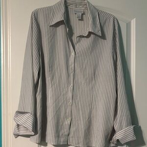 Worthington Women's white and black Striped satiny Button-Down Shirt